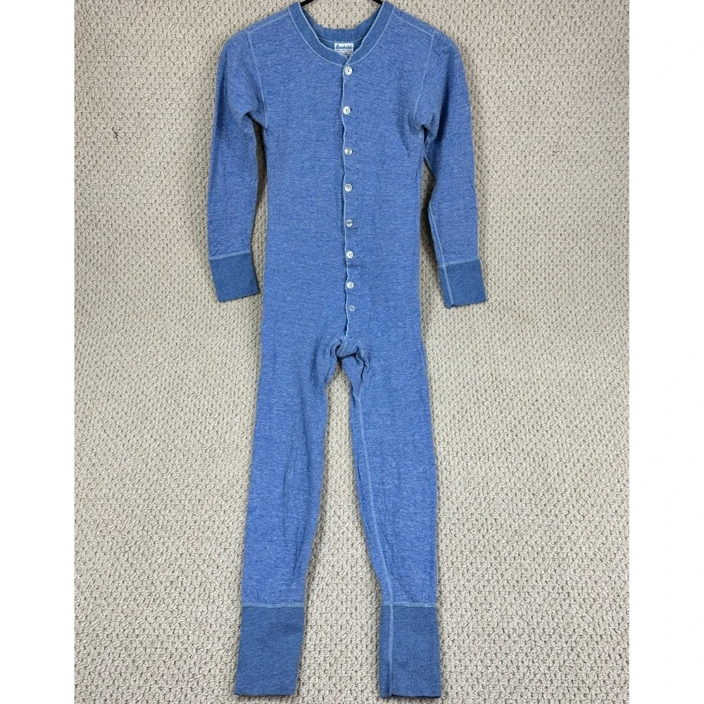 Vtg Duofold Long Johns Mens XS Blue Two Layer Thermal Underwear Union Suit USA